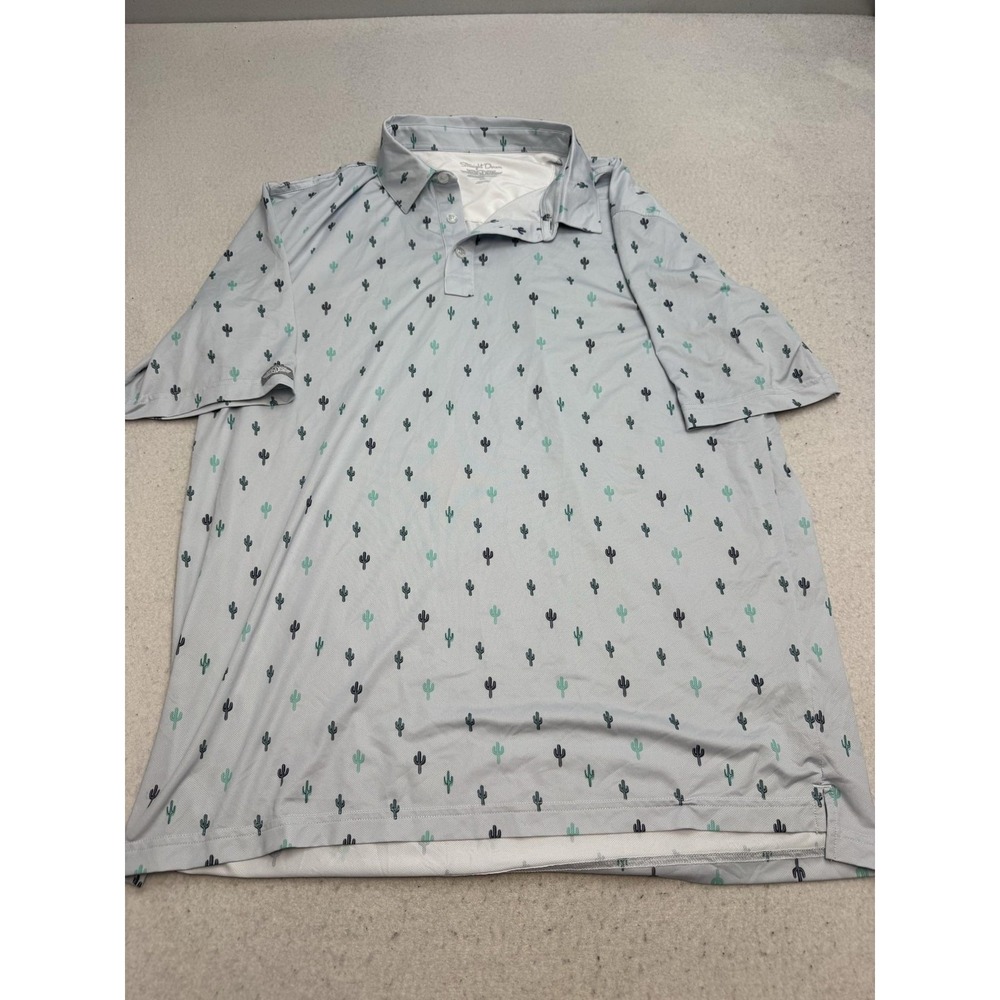 Straight Down Polo Shirt Mens XL Gray Cactus Print Golf Performance Stretch